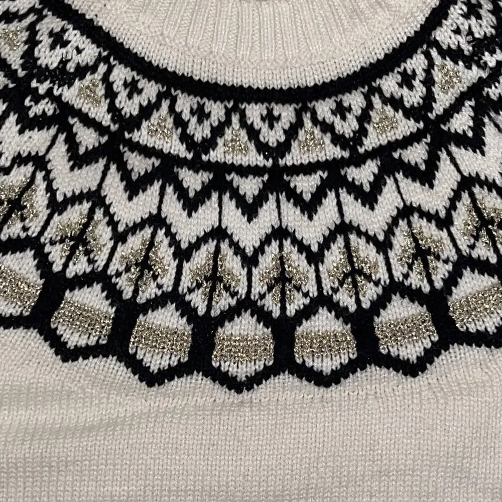 Gymboree Girls Ivory Fair Isle Sweater Tight Knit Black Gold Sparkle Small NWT